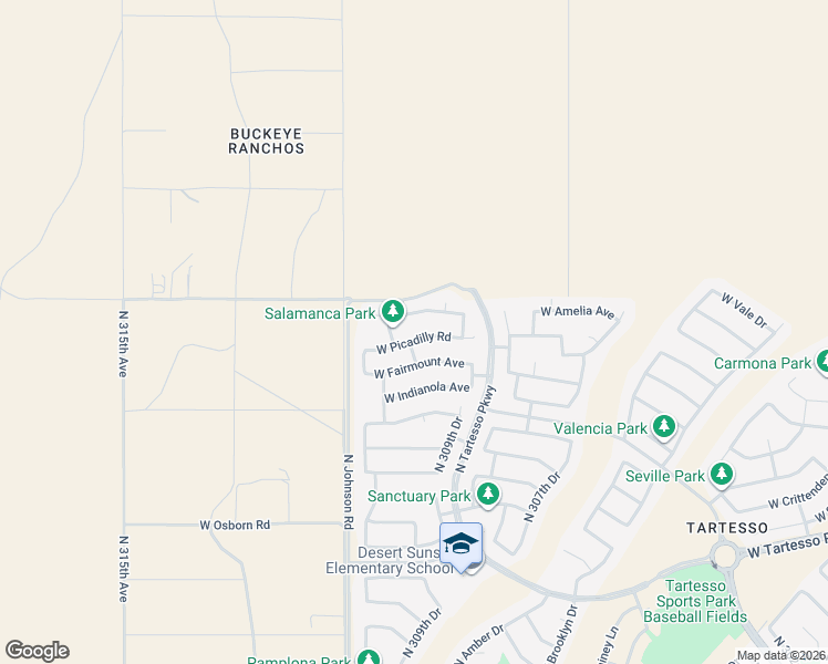map of restaurants, bars, coffee shops, grocery stores, and more near 31007 West Picadilly Road in Buckeye