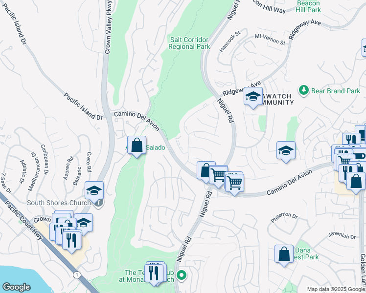 map of restaurants, bars, coffee shops, grocery stores, and more near 32454 Outrigger Way in Laguna Niguel