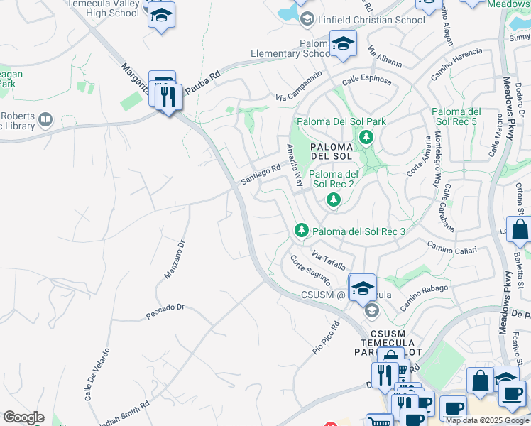 map of restaurants, bars, coffee shops, grocery stores, and more near 31718 Corte Cardenas in Temecula