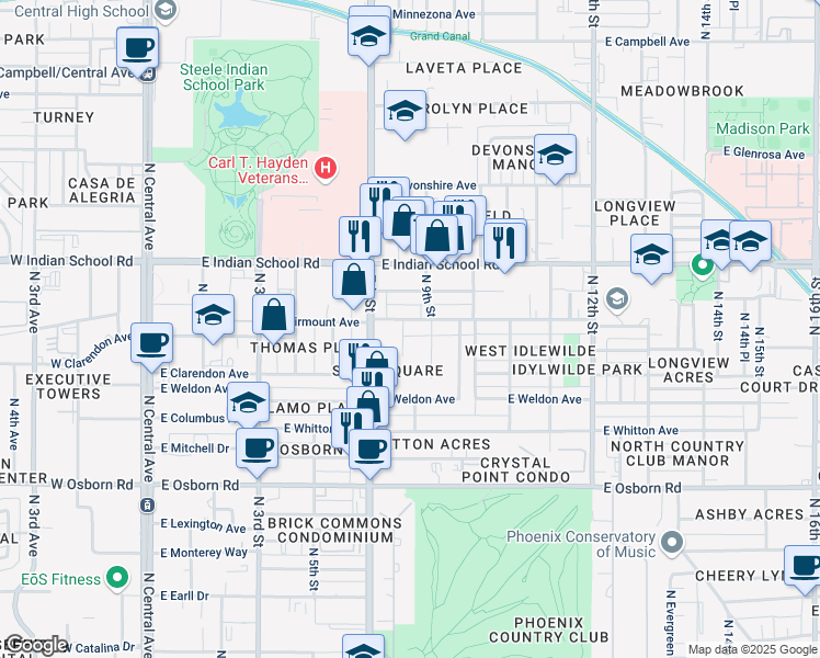 map of restaurants, bars, coffee shops, grocery stores, and more near 3823 North 8th Street in Phoenix