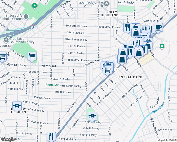 map of restaurants, bars, coffee shops, grocery stores, and more near 4100 Avenue Q in Birmingham