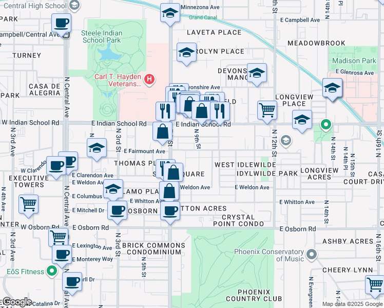 map of restaurants, bars, coffee shops, grocery stores, and more near 3823 North 8th Street in Phoenix