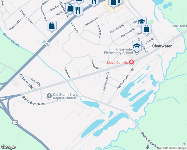 map of restaurants, bars, coffee shops, grocery stores, and more near 130 Hilltop Court in Beech Island