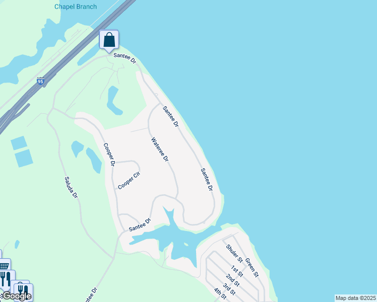 map of restaurants, bars, coffee shops, grocery stores, and more near 452 Santee Drive in Santee