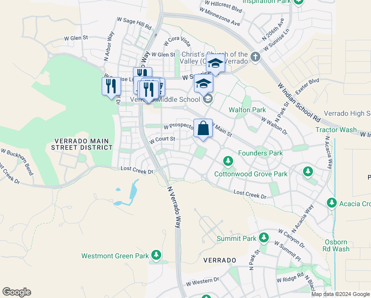 map of restaurants, bars, coffee shops, grocery stores, and more near 20920 West Edith Way in Buckeye