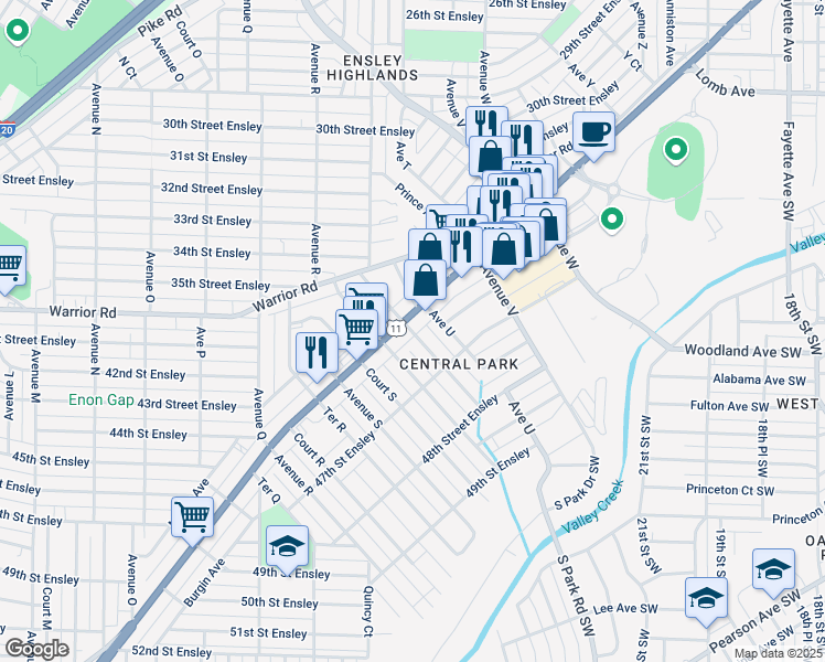 map of restaurants, bars, coffee shops, grocery stores, and more near 4620 Ave T in Birmingham