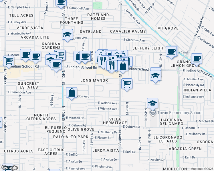 map of restaurants, bars, coffee shops, grocery stores, and more near in Phoenix