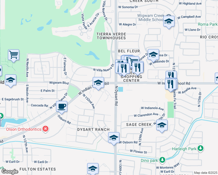 map of restaurants, bars, coffee shops, grocery stores, and more near 901 East Plaza Circle in Litchfield Park