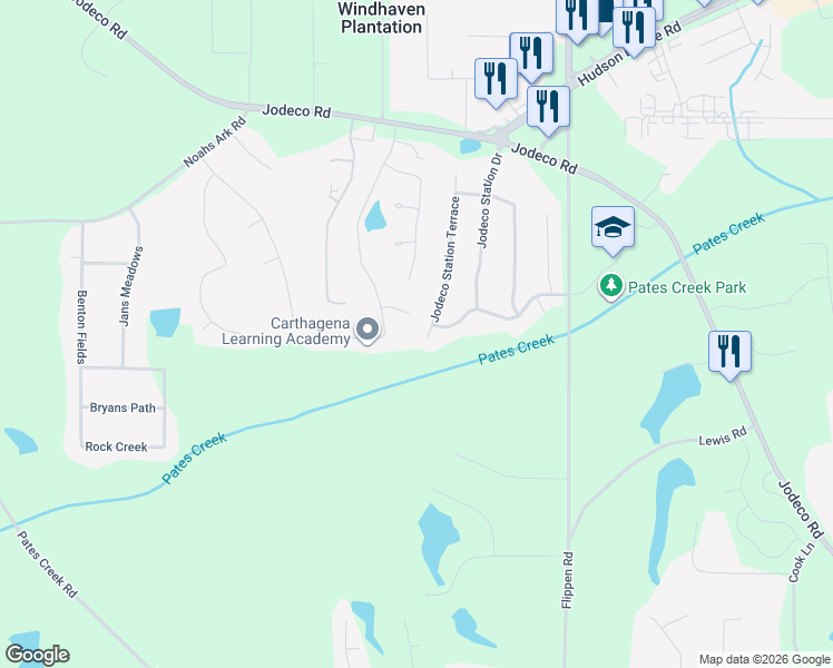 map of restaurants, bars, coffee shops, grocery stores, and more near 242 Jodeco Station Terrace in Stockbridge