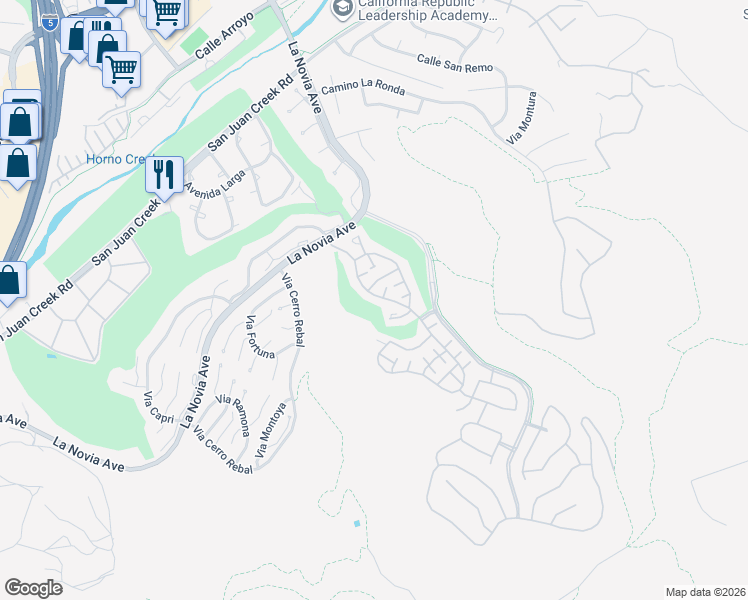 map of restaurants, bars, coffee shops, grocery stores, and more near 27912 Camino Del Rio in San Juan Capistrano