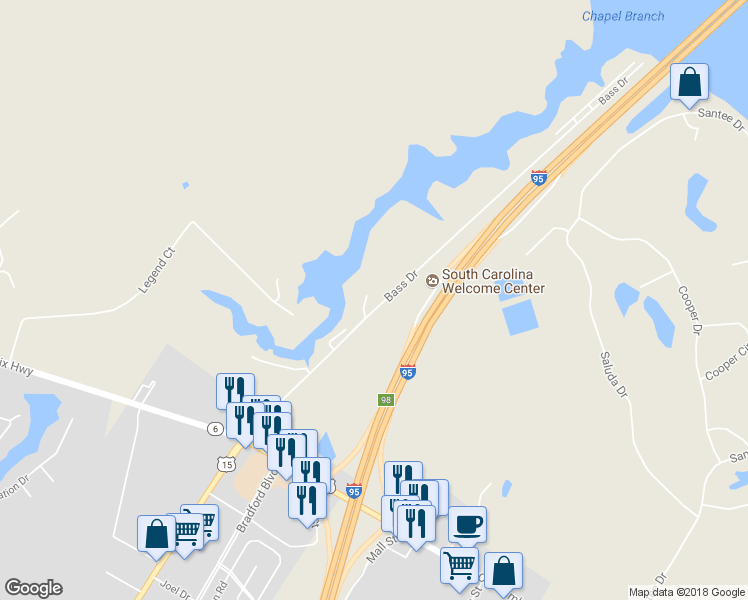 map of restaurants, bars, coffee shops, grocery stores, and more near 332 Bass Drive in Santee