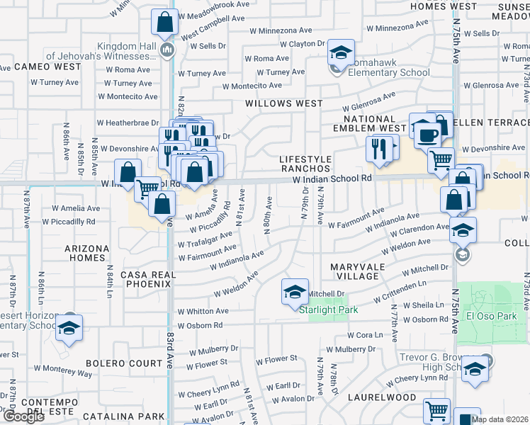 map of restaurants, bars, coffee shops, grocery stores, and more near 4047 North 80th Avenue in Phoenix
