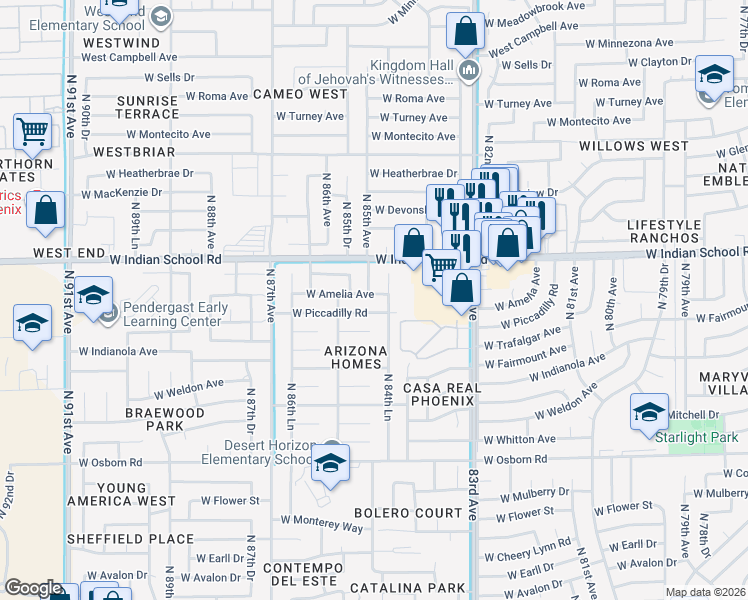 map of restaurants, bars, coffee shops, grocery stores, and more near 4005 North 85th Avenue in Phoenix