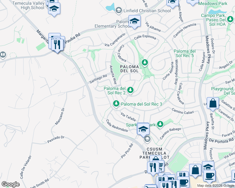 map of restaurants, bars, coffee shops, grocery stores, and more near 43400 Corte Barbaste in Temecula