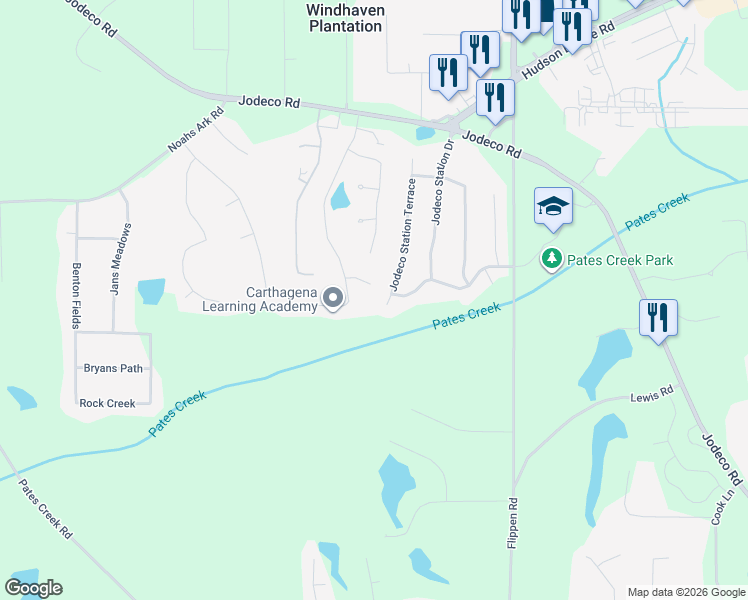 map of restaurants, bars, coffee shops, grocery stores, and more near 242 Jodeco Station Terrace in Stockbridge