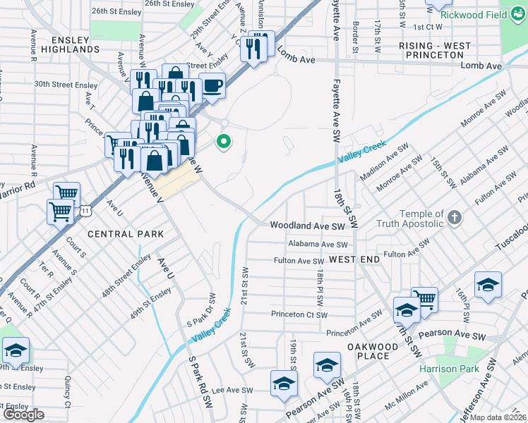 map of restaurants, bars, coffee shops, grocery stores, and more near 1908 Madison Avenue Southwest in Birmingham