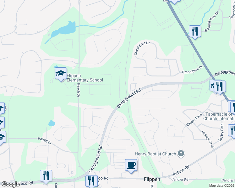 map of restaurants, bars, coffee shops, grocery stores, and more near 55 Sunhigh Street in McDonough