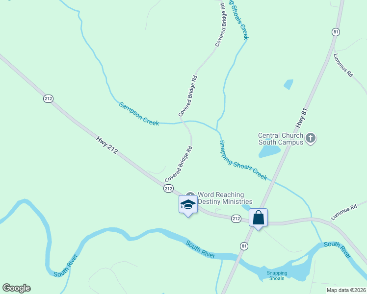 map of restaurants, bars, coffee shops, grocery stores, and more near 178 Covered Bridge Road in Covington