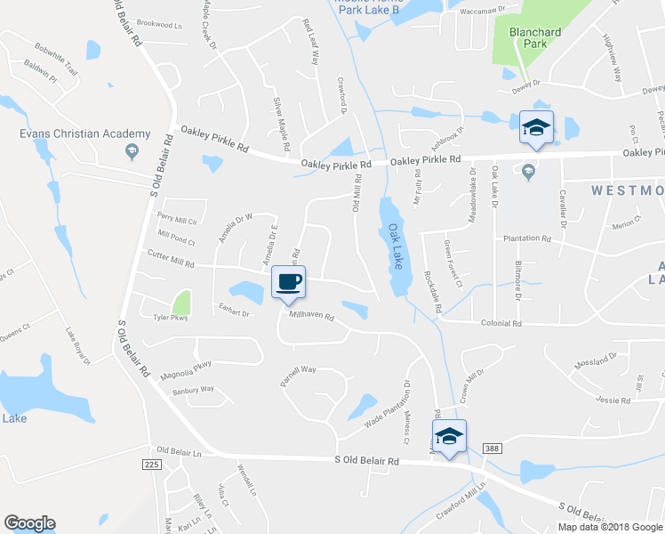 map of restaurants, bars, coffee shops, grocery stores, and more near 230 Millbrook Road in Martinez