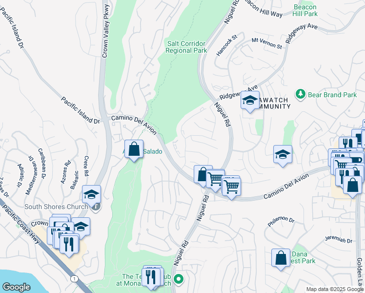 map of restaurants, bars, coffee shops, grocery stores, and more near 32405 Barkentine Boulevard in Laguna Niguel