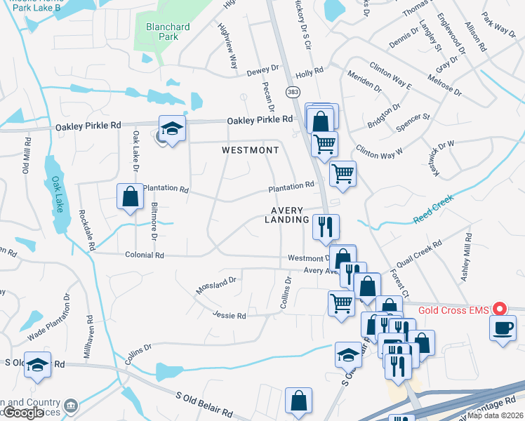 map of restaurants, bars, coffee shops, grocery stores, and more near 4508 Plantation Road in Augusta