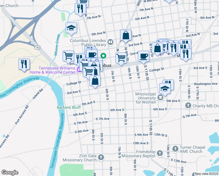 map of restaurants, bars, coffee shops, grocery stores, and more near 523 3rd Avenue South in Columbus
