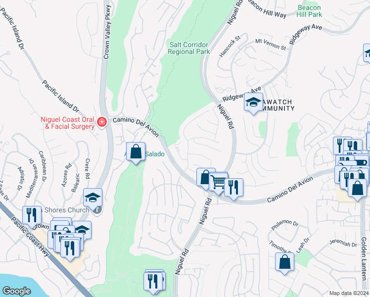 map of restaurants, bars, coffee shops, grocery stores, and more near 32405 Barkentine Boulevard in Laguna Niguel