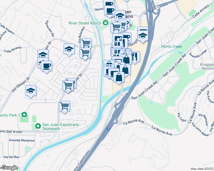 map of restaurants, bars, coffee shops, grocery stores, and more near 32400 Paseo Adelanto in San Juan Capistrano