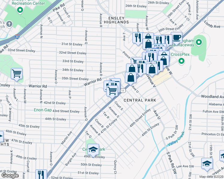 map of restaurants, bars, coffee shops, grocery stores, and more near 4308 Terrace South in Birmingham