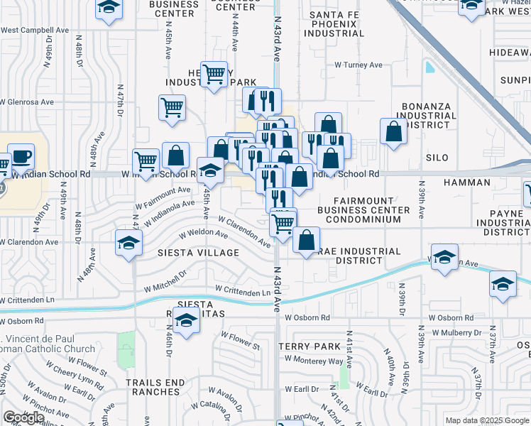 map of restaurants, bars, coffee shops, grocery stores, and more near 4002 North 43rd Avenue in Phoenix