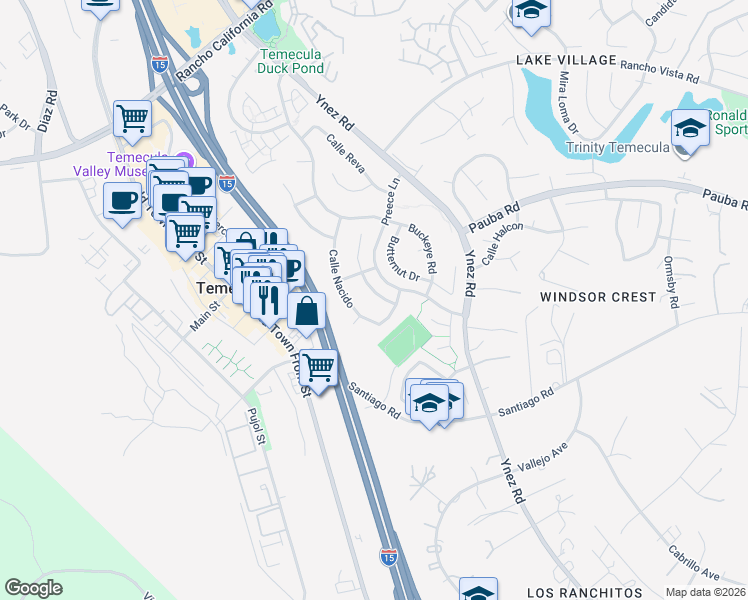 map of restaurants, bars, coffee shops, grocery stores, and more near 43460 Corte Rialto in Temecula