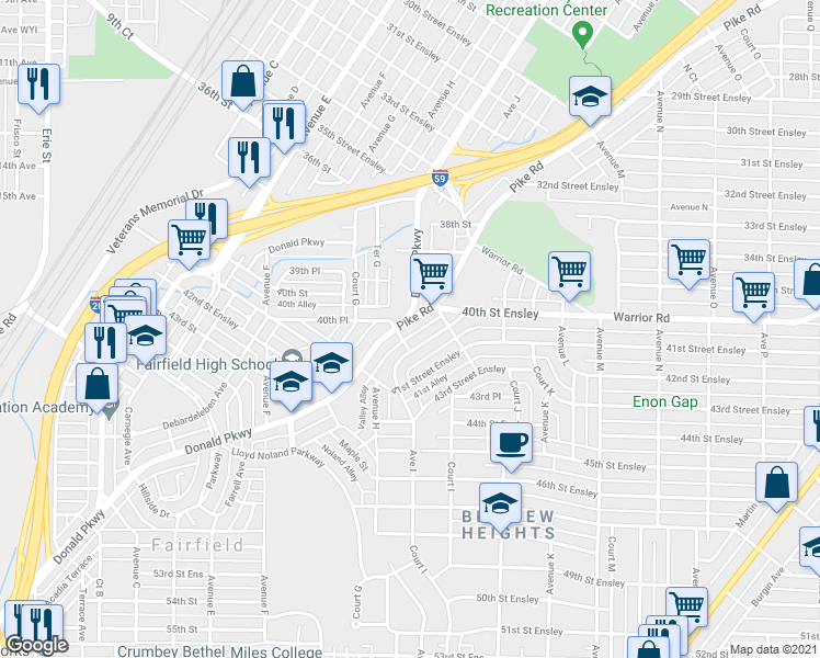 map of restaurants, bars, coffee shops, grocery stores, and more near 908 Pike Road in Birmingham