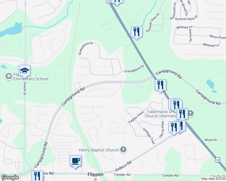 map of restaurants, bars, coffee shops, grocery stores, and more near 116 Warbler Way in McDonough