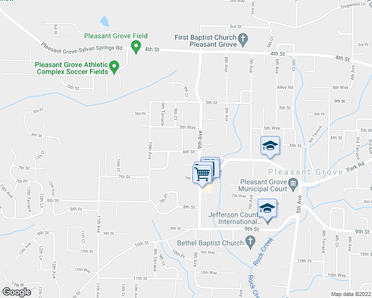 map of restaurants, bars, coffee shops, grocery stores, and more near 565 9th Court in Pleasant Grove