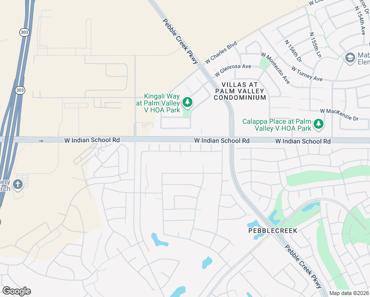 map of restaurants, bars, coffee shops, grocery stores, and more near 4085 North 161st Drive in Goodyear