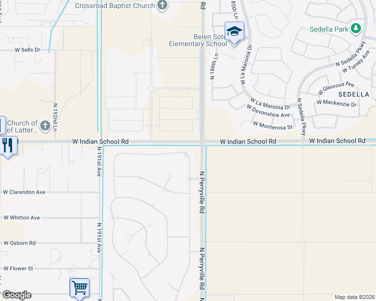 map of restaurants, bars, coffee shops, grocery stores, and more near 18804 West Amelia Avenue in Litchfield Park