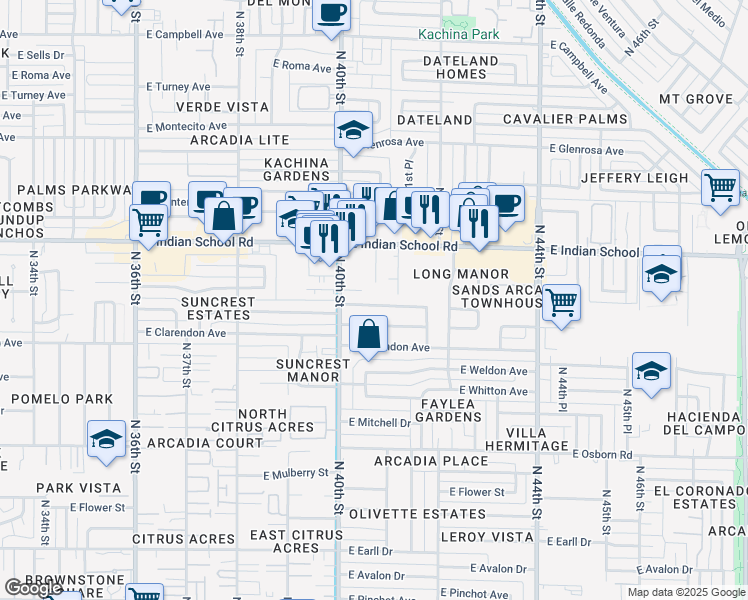 map of restaurants, bars, coffee shops, grocery stores, and more near 4017 North 40th Street in Phoenix