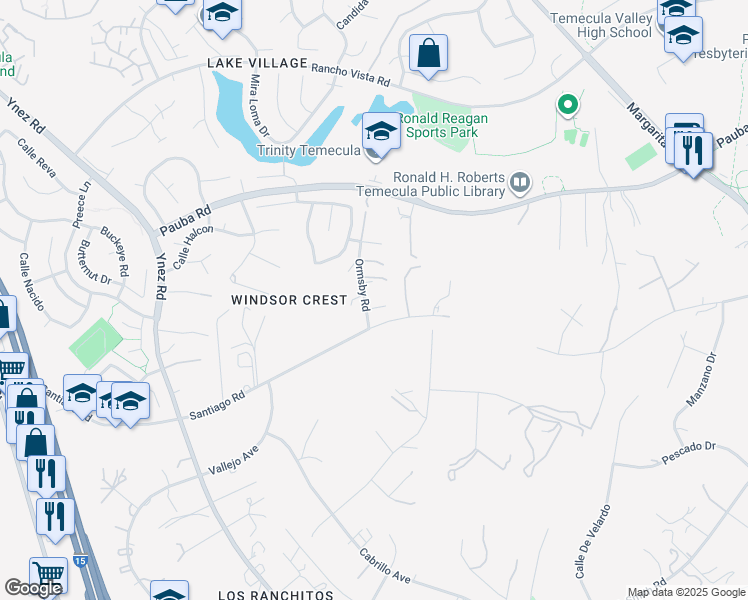 map of restaurants, bars, coffee shops, grocery stores, and more near 30370 Vía El Delora in Temecula