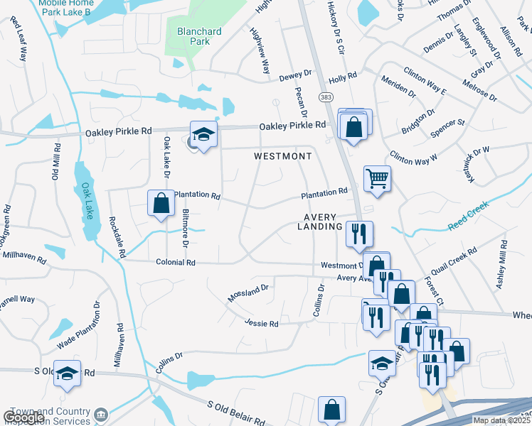 map of restaurants, bars, coffee shops, grocery stores, and more near 4521 Plantation Road in Martinez
