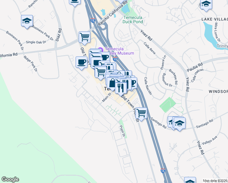 map of restaurants, bars, coffee shops, grocery stores, and more near in Temecula