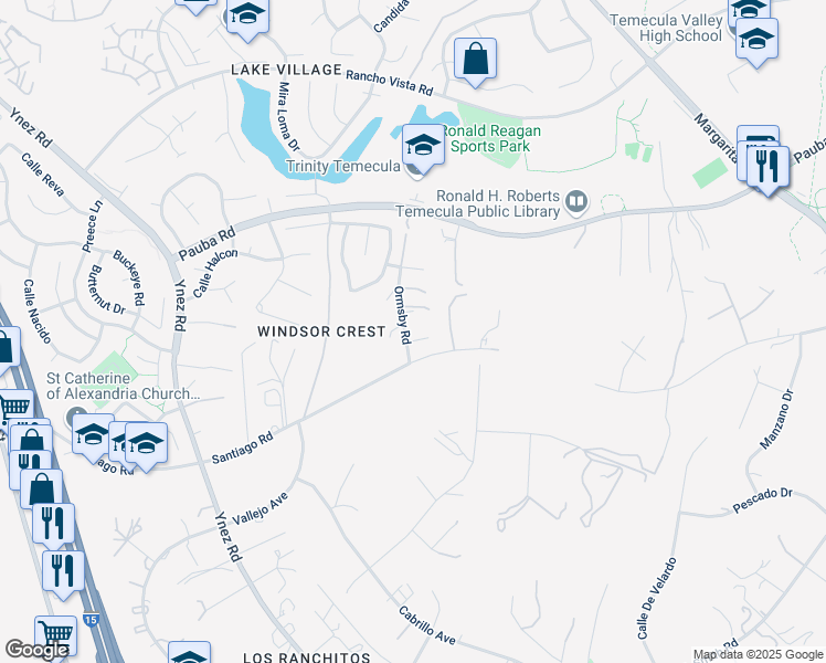 map of restaurants, bars, coffee shops, grocery stores, and more near 30370 Vía El Delora in Temecula