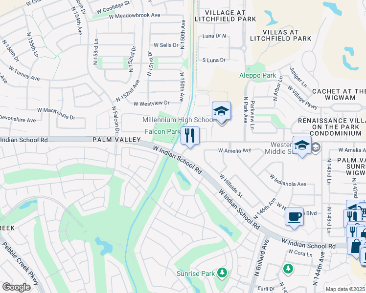 map of restaurants, bars, coffee shops, grocery stores, and more near in Goodyear