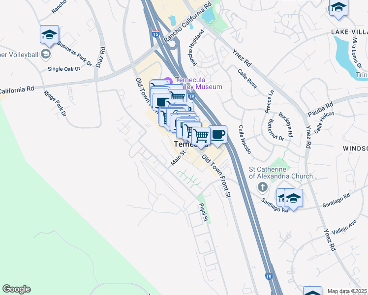 map of restaurants, bars, coffee shops, grocery stores, and more near 42051 Main Street in Temecula