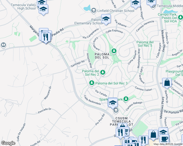 map of restaurants, bars, coffee shops, grocery stores, and more near 43420 Corte Barbaste in Temecula