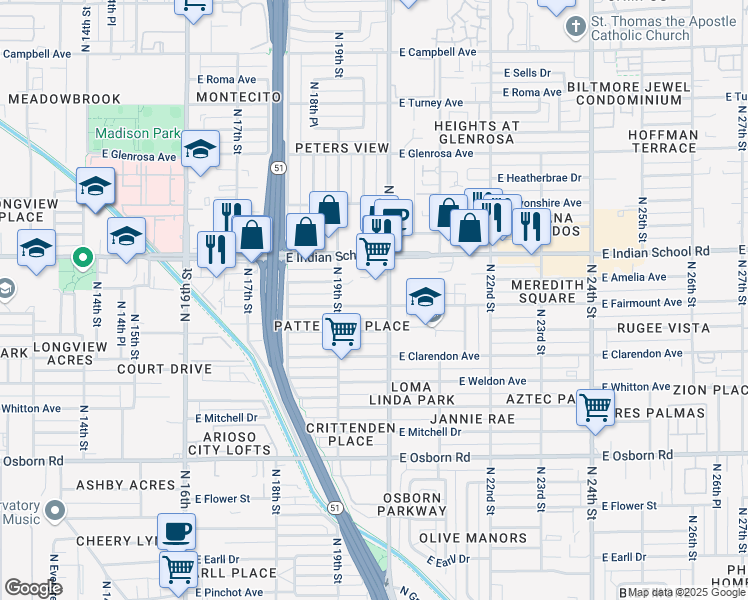 map of restaurants, bars, coffee shops, grocery stores, and more near 4020 North 20th Street in Phoenix