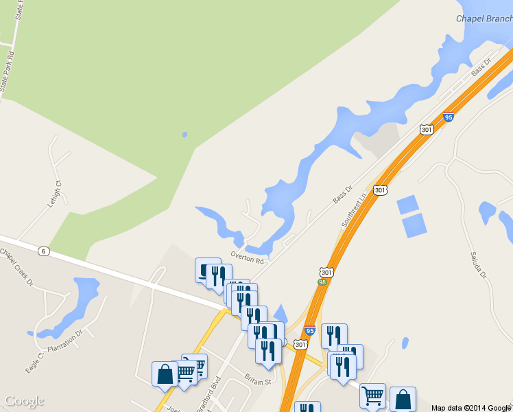 map of restaurants, bars, coffee shops, grocery stores, and more near 310 Overton Road in Santee