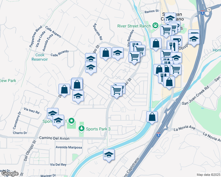 map of restaurants, bars, coffee shops, grocery stores, and more near 32371 Alipaz Street in San Juan Capistrano