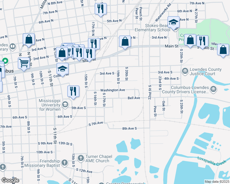 map of restaurants, bars, coffee shops, grocery stores, and more near 1801 Washington Ave in Columbus
