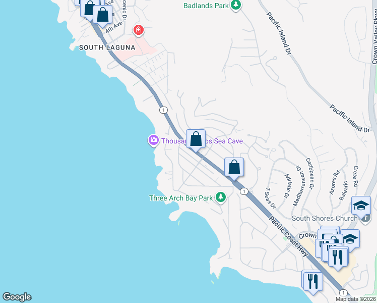 map of restaurants, bars, coffee shops, grocery stores, and more near 7 North Callecita in Laguna Beach