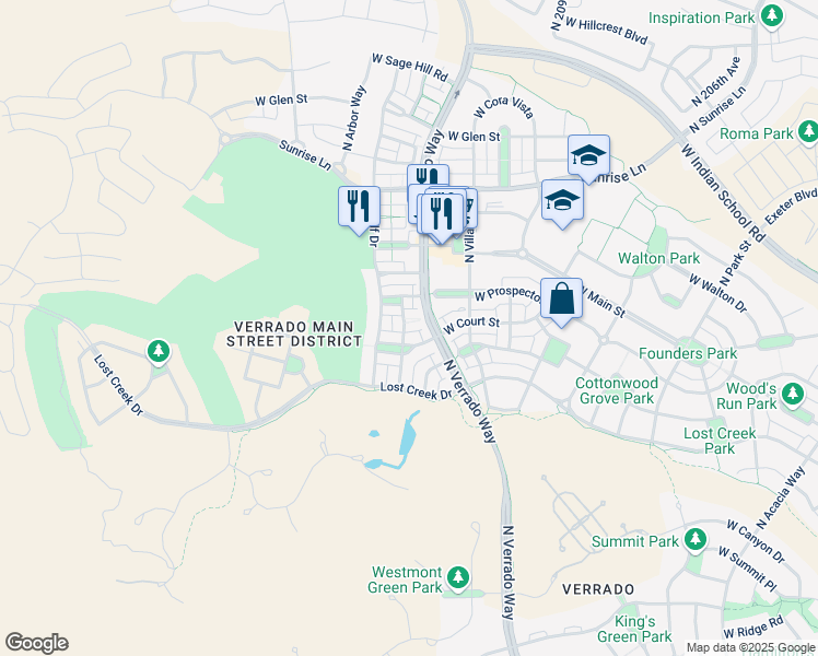 map of restaurants, bars, coffee shops, grocery stores, and more near 4079 North Point Ridge Road in Buckeye